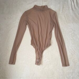 Missguided Nude Sheer Long Sleeve Mockneck  Bodysuit
